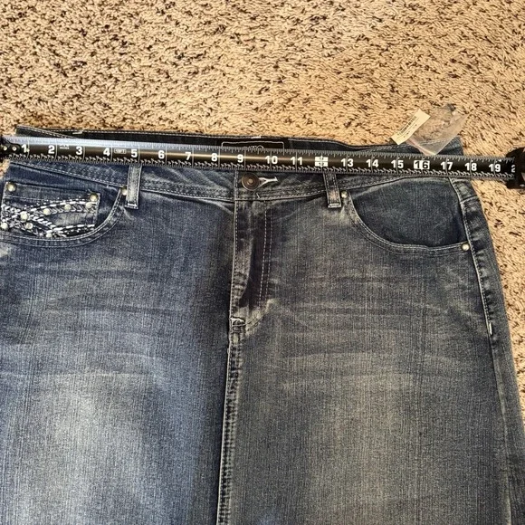 NWT Cato Denim Midi Skirt Size 14 Y2K Embellished Pocket Western Jean Skirt - Picture 9 of 10